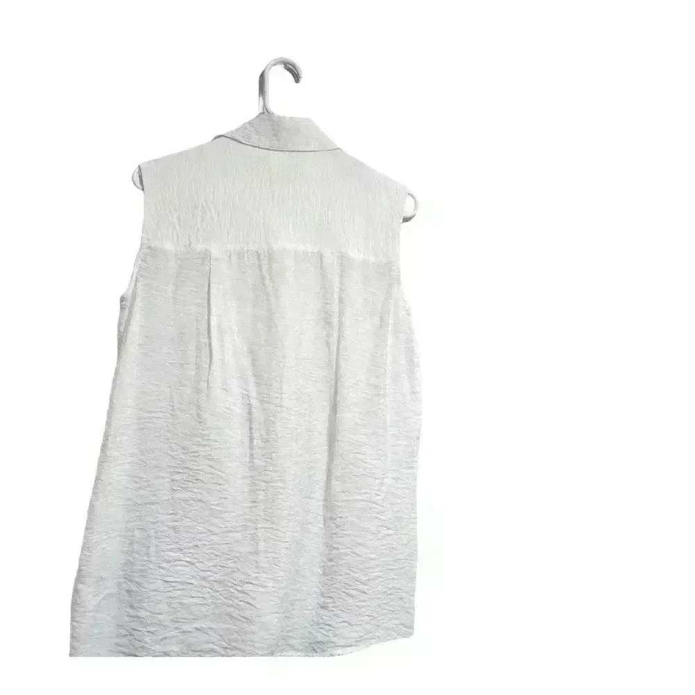 White Sleeveless Button-Up Blouse - Women's Lightweight Shirt - Picture 5 of 6
